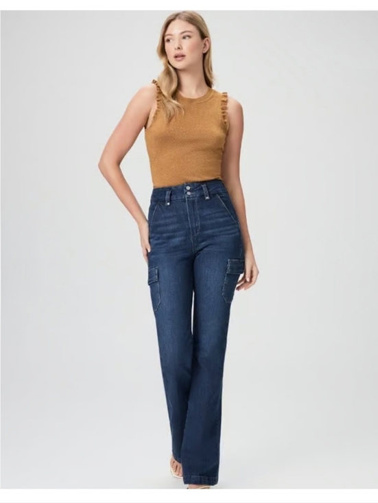 PAIGE Denim - Paige Dion High Rise Cargo Flare Jeans Gracie Lou Dark Wash Y2K 90s Size 27
